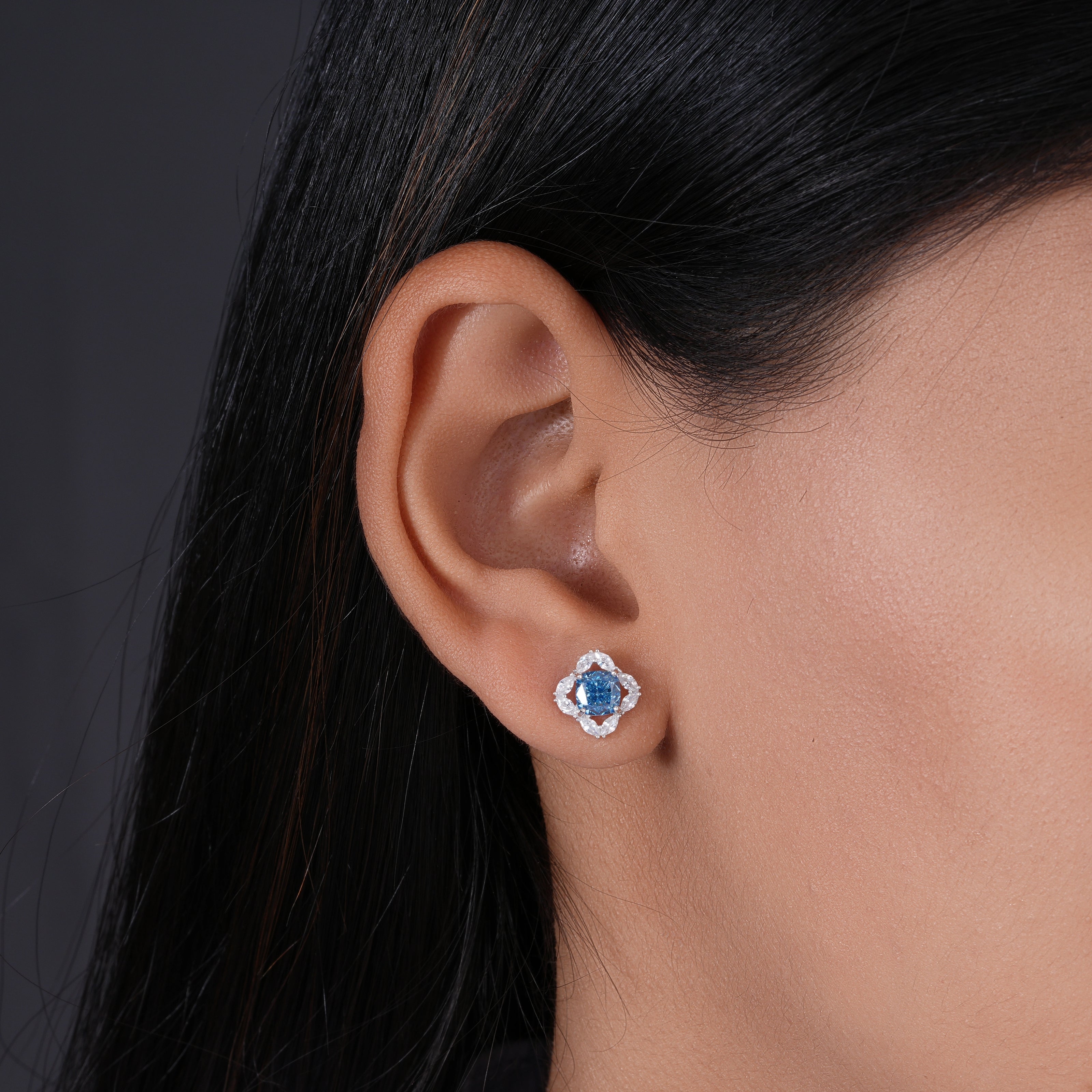 Blue gemstone 925 sterling silver stud earrings for women