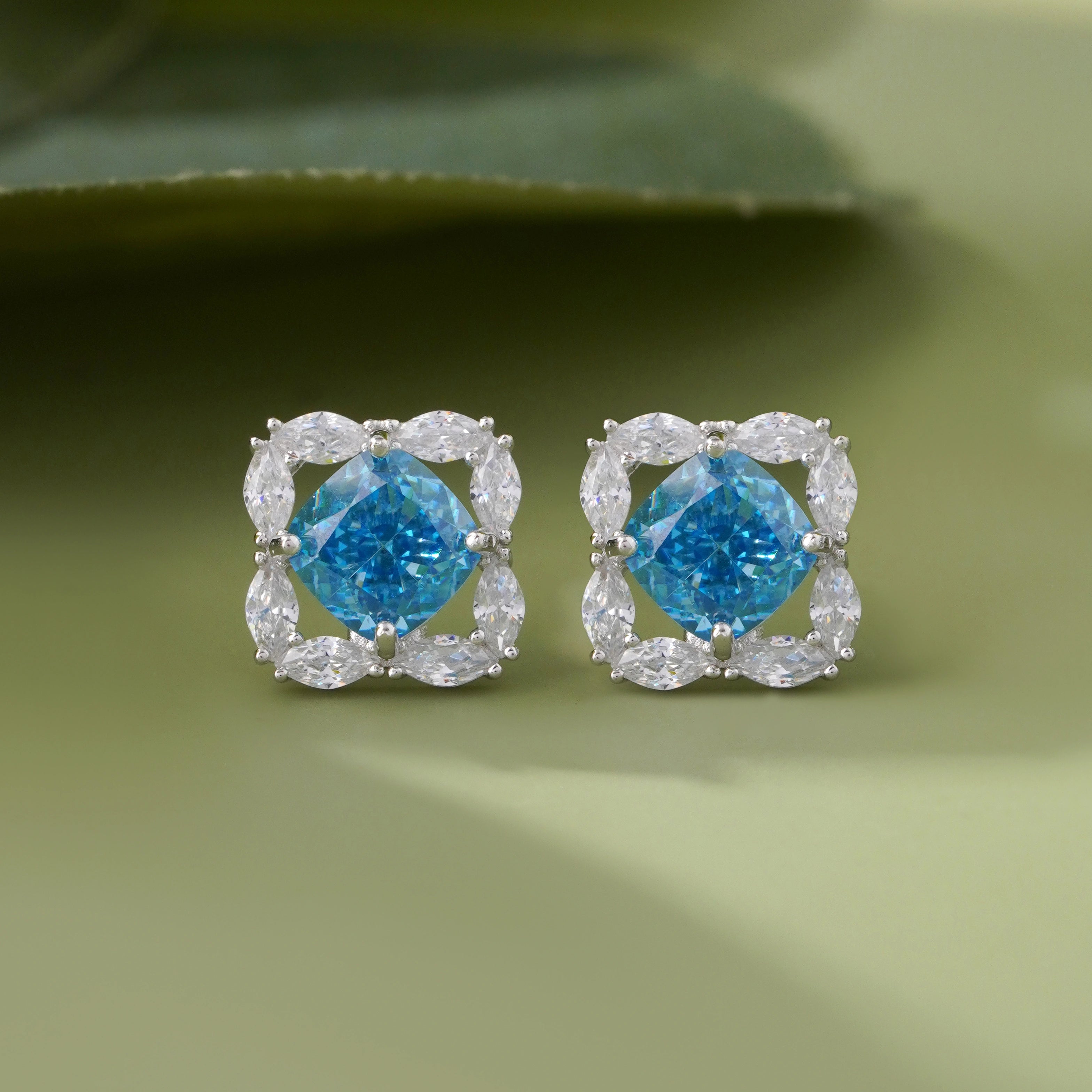 Blue gemstone 925 sterling silver stud earrings for women