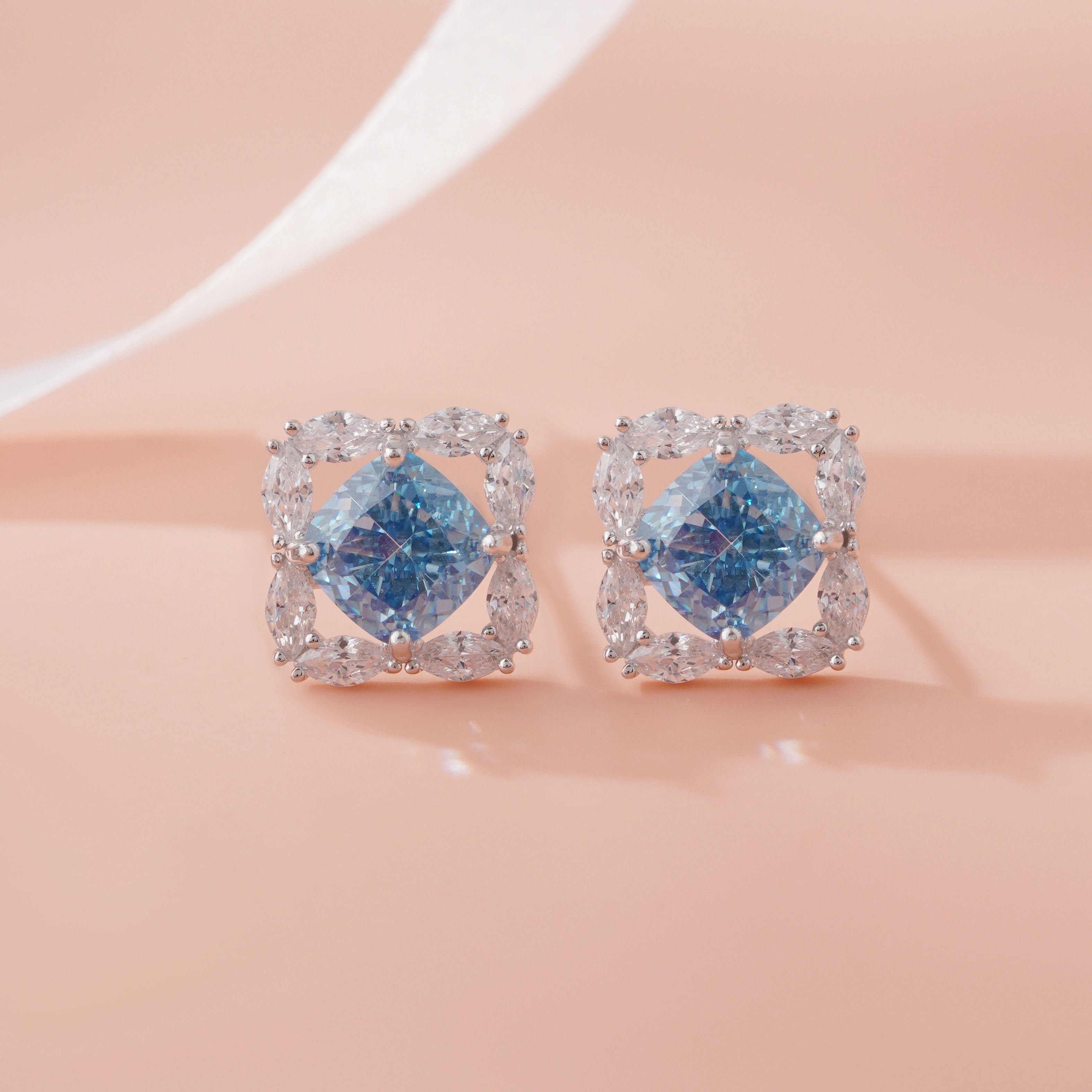 Blue gemstone 925 sterling silver stud earrings for women