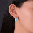 Azure Blue Stone Square-cut CZ 925 Sterling Silver Rose Gold Pendant Set for Women
