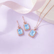 Azure Blue Stone Square-cut CZ 925 Sterling Silver Rose Gold Pendant Set for Women