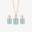 Azure Blue Stone Square-cut CZ 925 Sterling Silver Rose Gold Pendant Set for Women