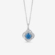 Azure Bloom Blue Diamond Floral Silver Pendant Necklace