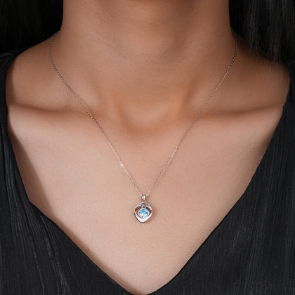 azure spark square diamond 925 silver pendant chain