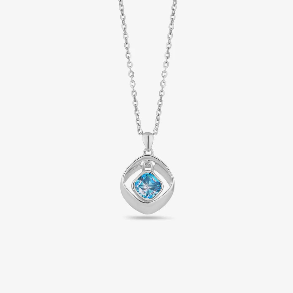 Azure Spark Diamond Square Design 925 Sterling Silver Pendant Chain for Women
