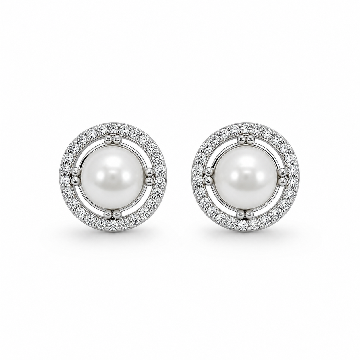 Classic Pearl Halo 925 Sterling Silver Stud Earrings for Women