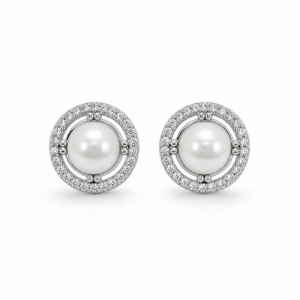Classic Pearl Halo 925 Sterling Silver Stud Earrings for Women