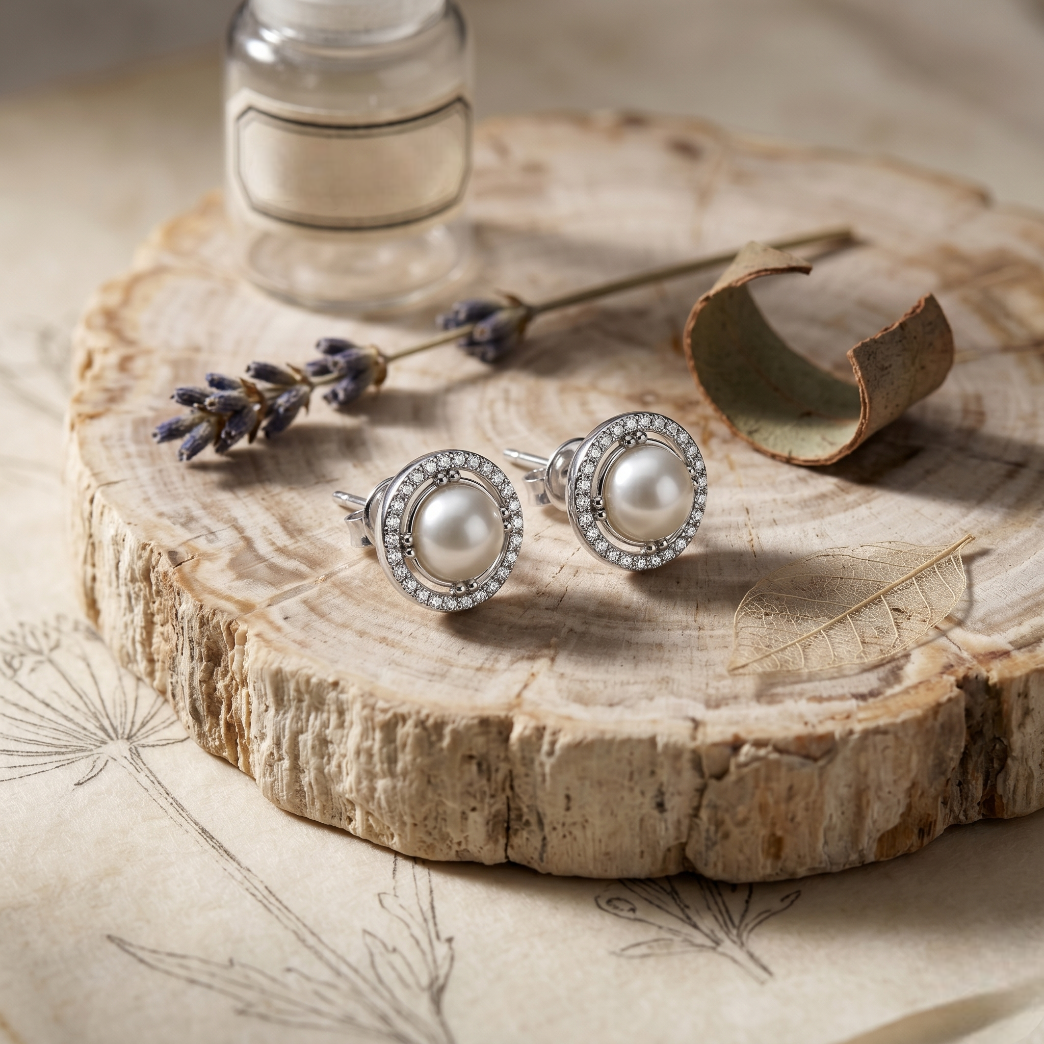 Classic Pearl Halo 925 Sterling Silver Stud Earrings for Women