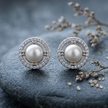 Classic Pearl Halo 925 Sterling Silver Stud Earrings for Women