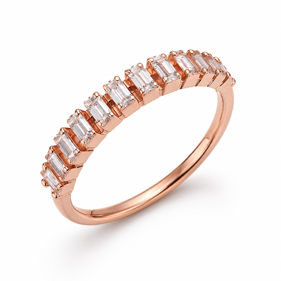 925 Sterling Silver Rose Gold Baguette CZ Eternity Band Ring.