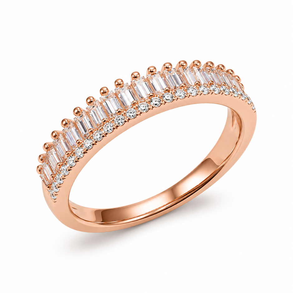 925 Sterling Silver Rose Gold Baguette CZ Half Eternity Band Ring