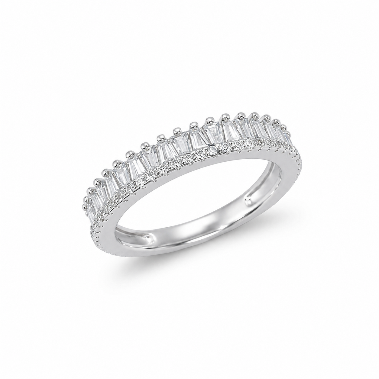 925 Sterling Silver Baguette CZ Half Eternity Ring for Women