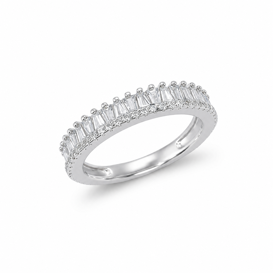 925 Sterling Silver Baguette CZ Half Eternity Ring for Women
