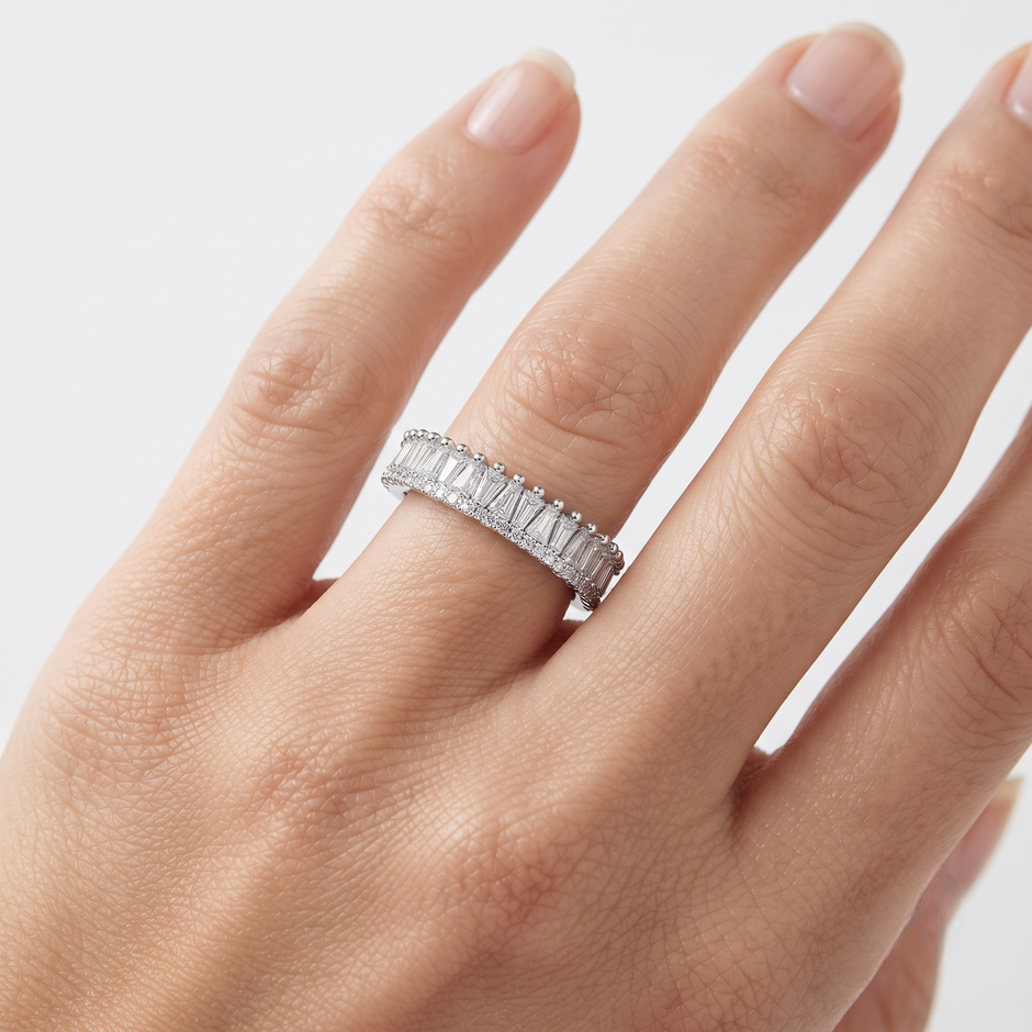 925 Sterling Silver Baguette CZ Half Eternity Ring for Women