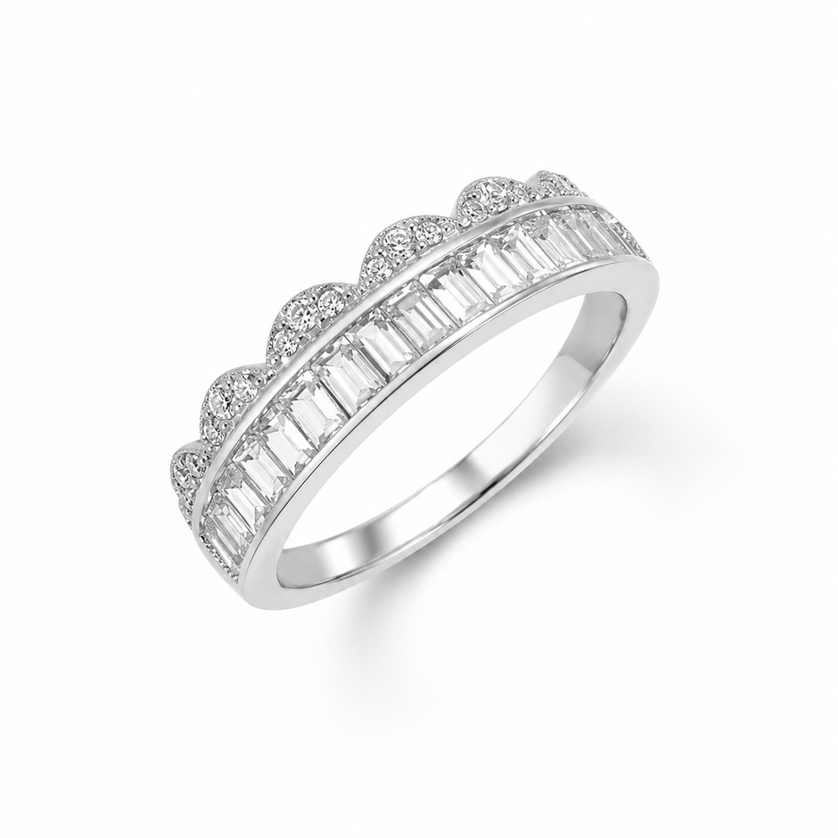 Baguette Crown CZ Band Ring – 925 Sterling Silver Ring for Women