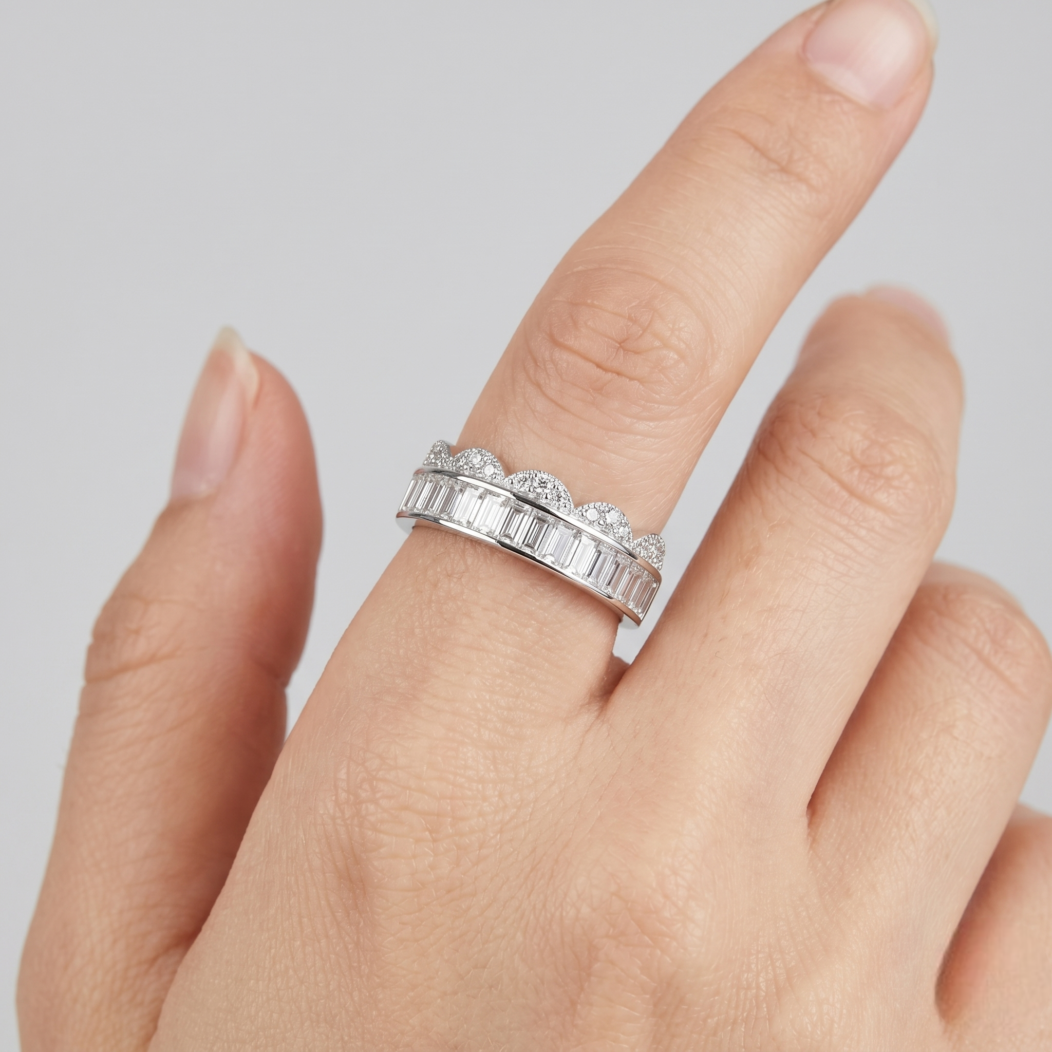 Baguette Crown CZ Band Ring – 925 Sterling Silver Ring for Women