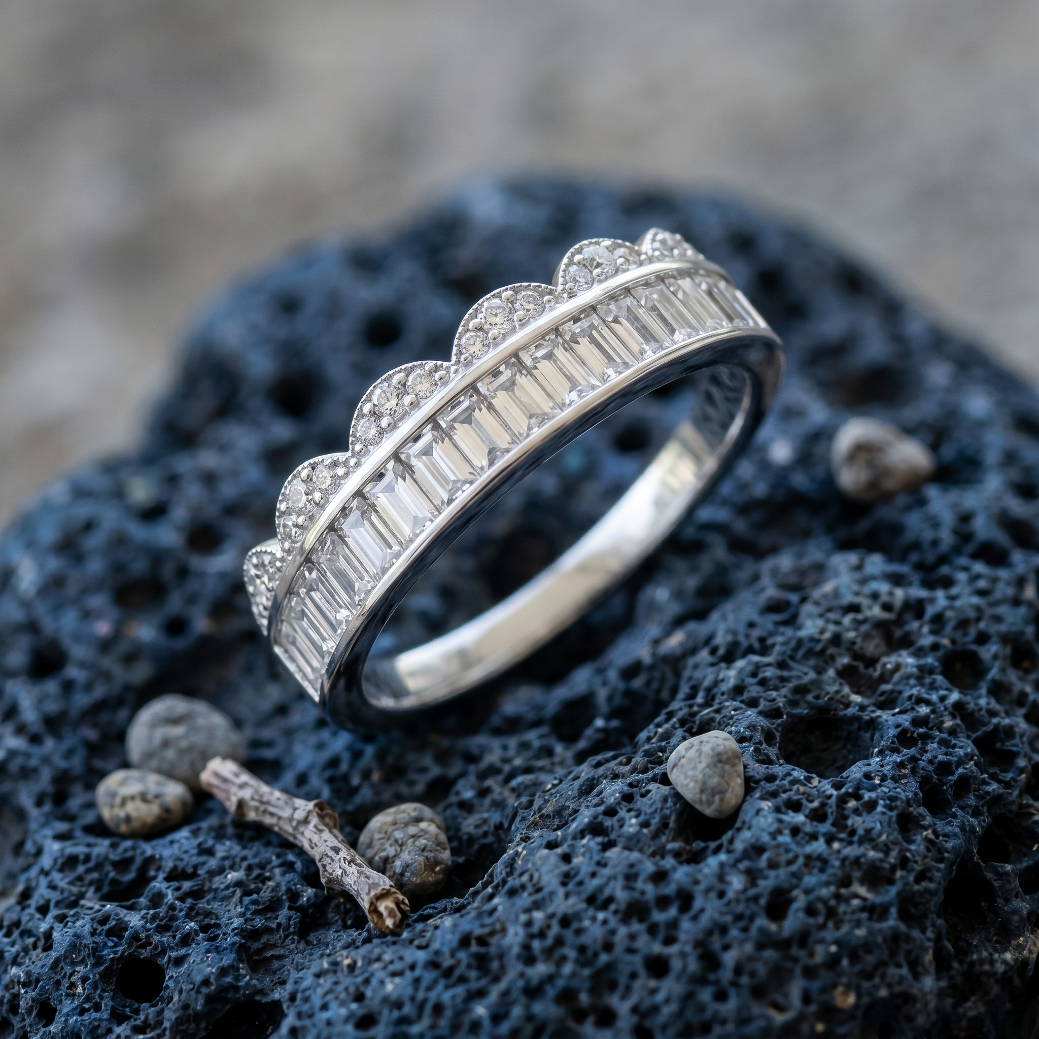 Baguette Crown CZ Band Ring – 925 Sterling Silver Ring for Women