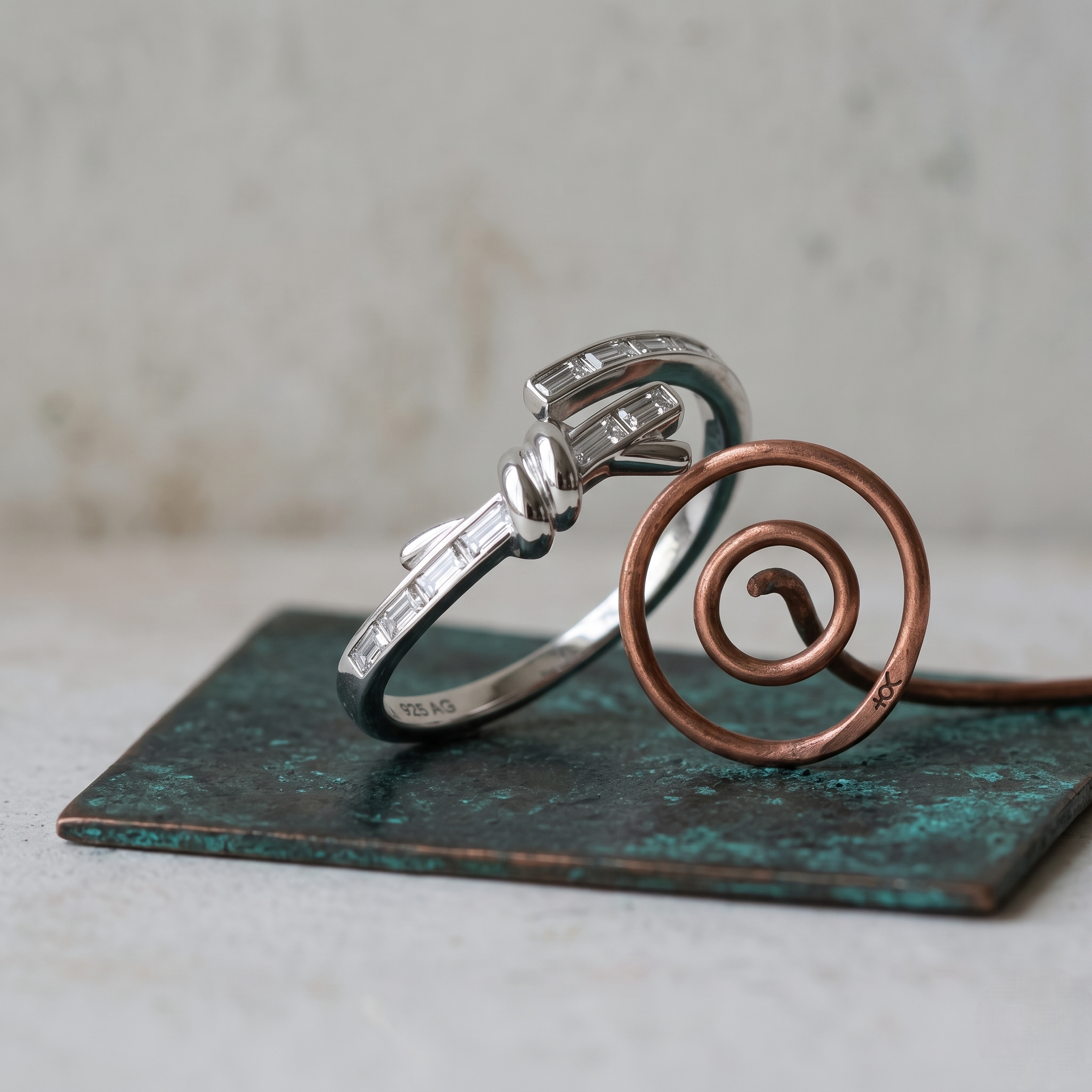 925 Sterling Silver Knot Open Baguette CZ Ring for Women
