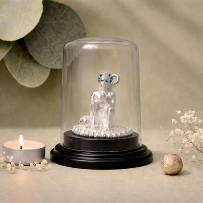 Bajrangbali Idol Silver Murti with Glass Dome