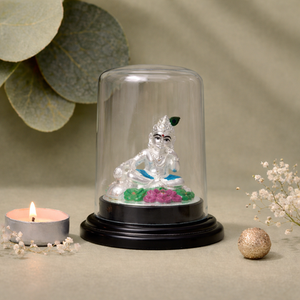 Bal Krishna Silver Murti in Glass Dome