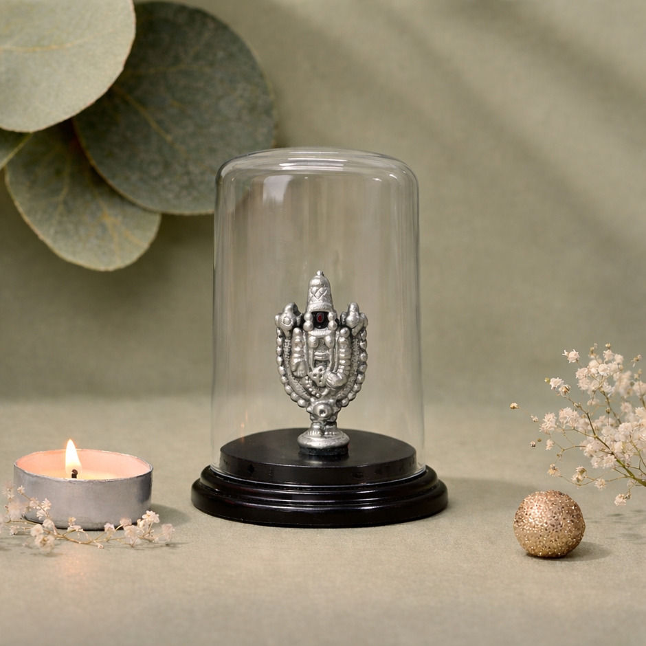 Balaji Ji Silver Idol with Glass Dome