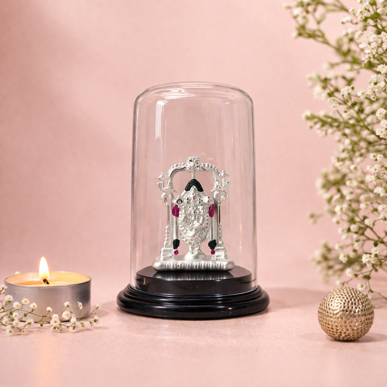 Balaji devotional murti elegant glass dome home decor