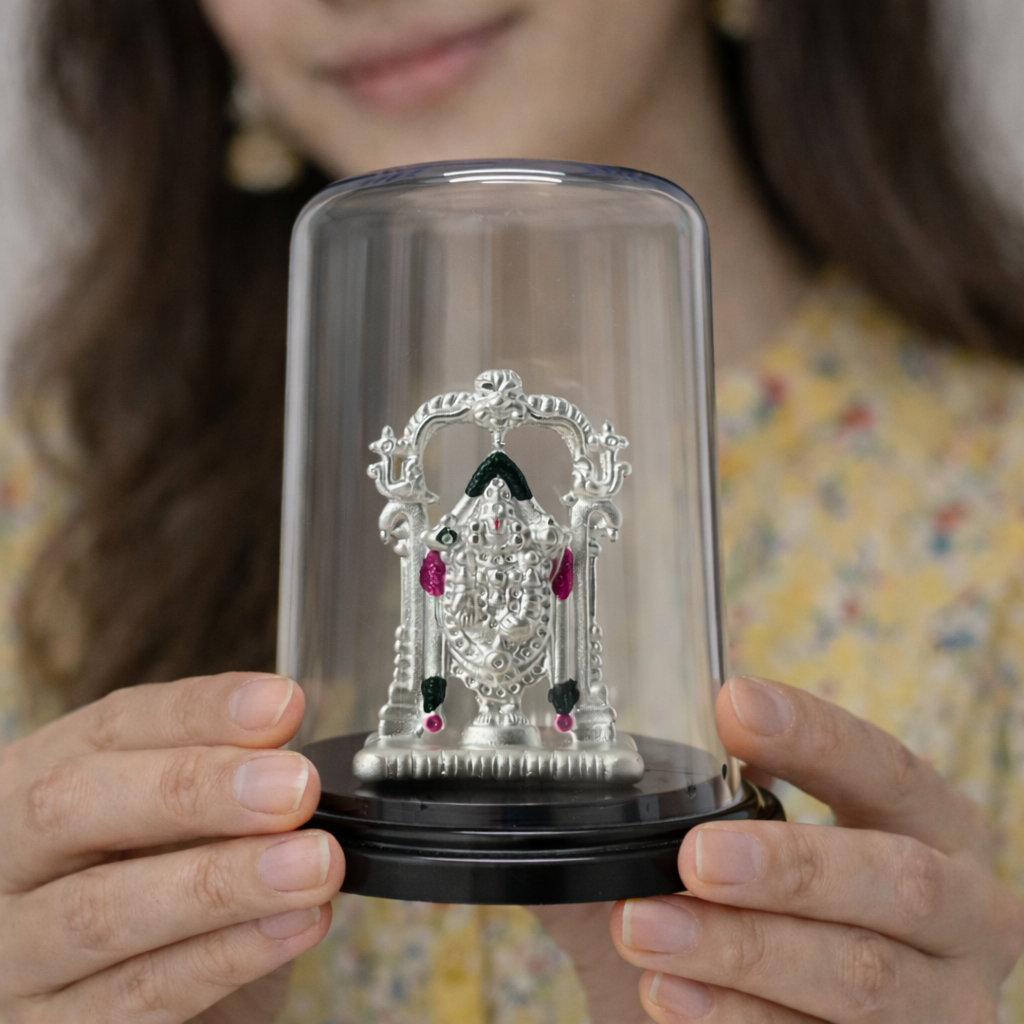 Balaji devotional murti elegant glass dome home decor