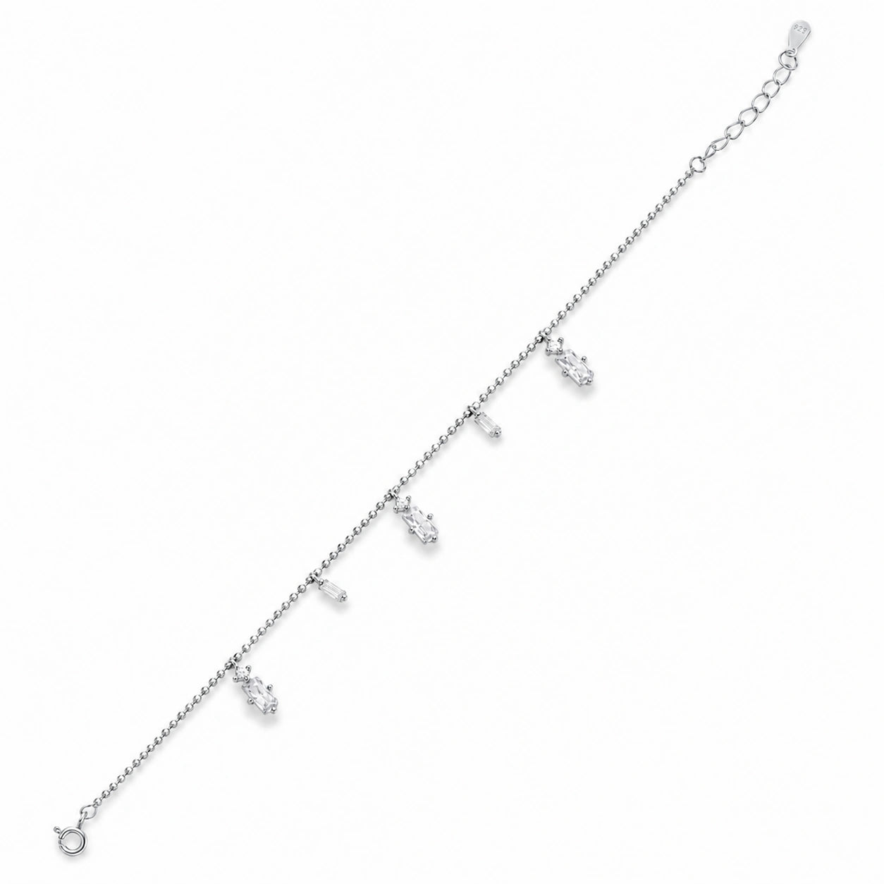 Silver 925 sterling silver bar charm bracelet for women