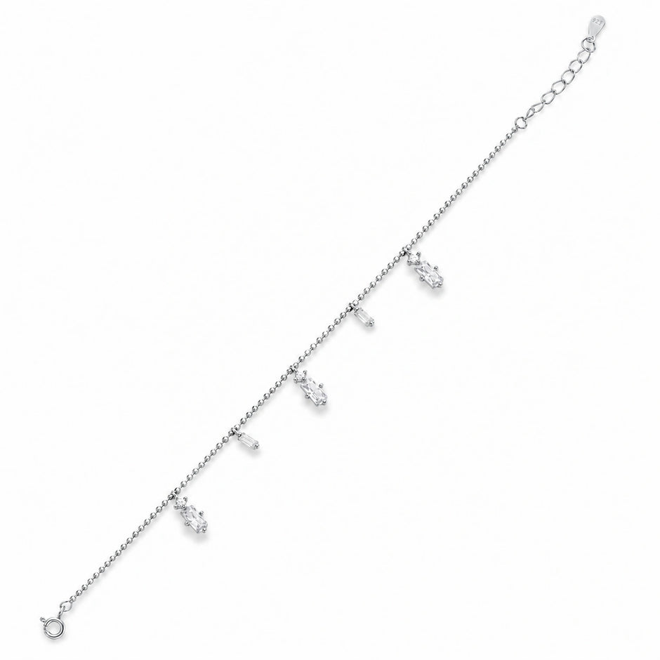 Silver 925 sterling silver bar charm bracelet for women