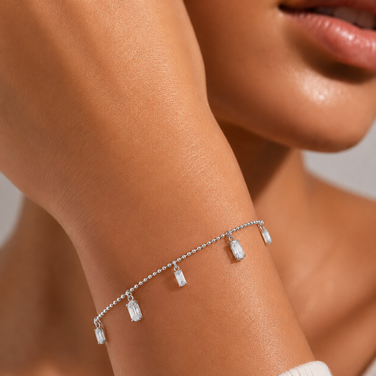 Bar Diamond Charm 925 Sterling Silver Bracelet for Women