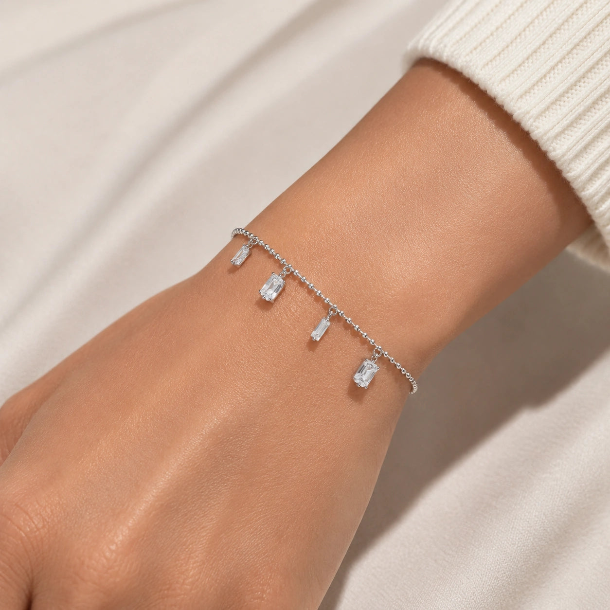 Silver 925 sterling silver bar charm bracelet for women