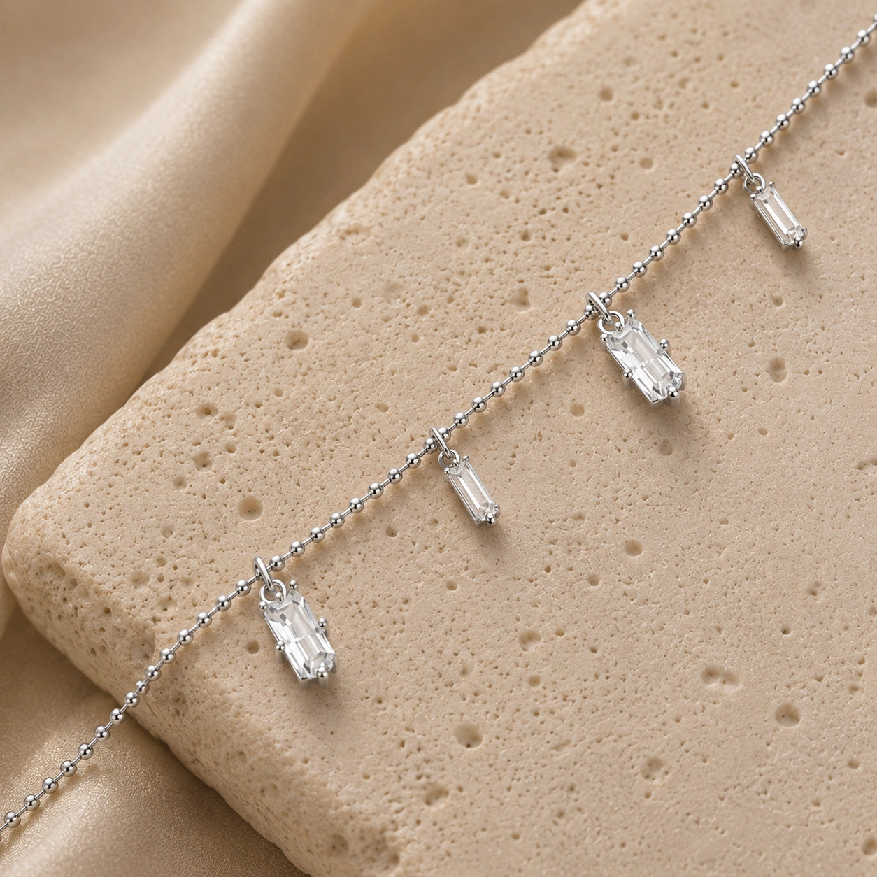 Silver 925 sterling silver bar charm bracelet for women