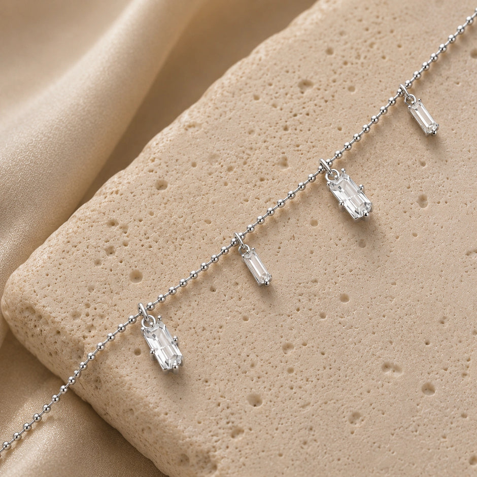 Silver 925 sterling silver bar charm bracelet for women