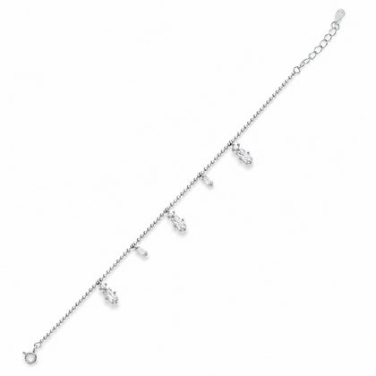 Silver 925 sterling silver bar charm bracelet for women
