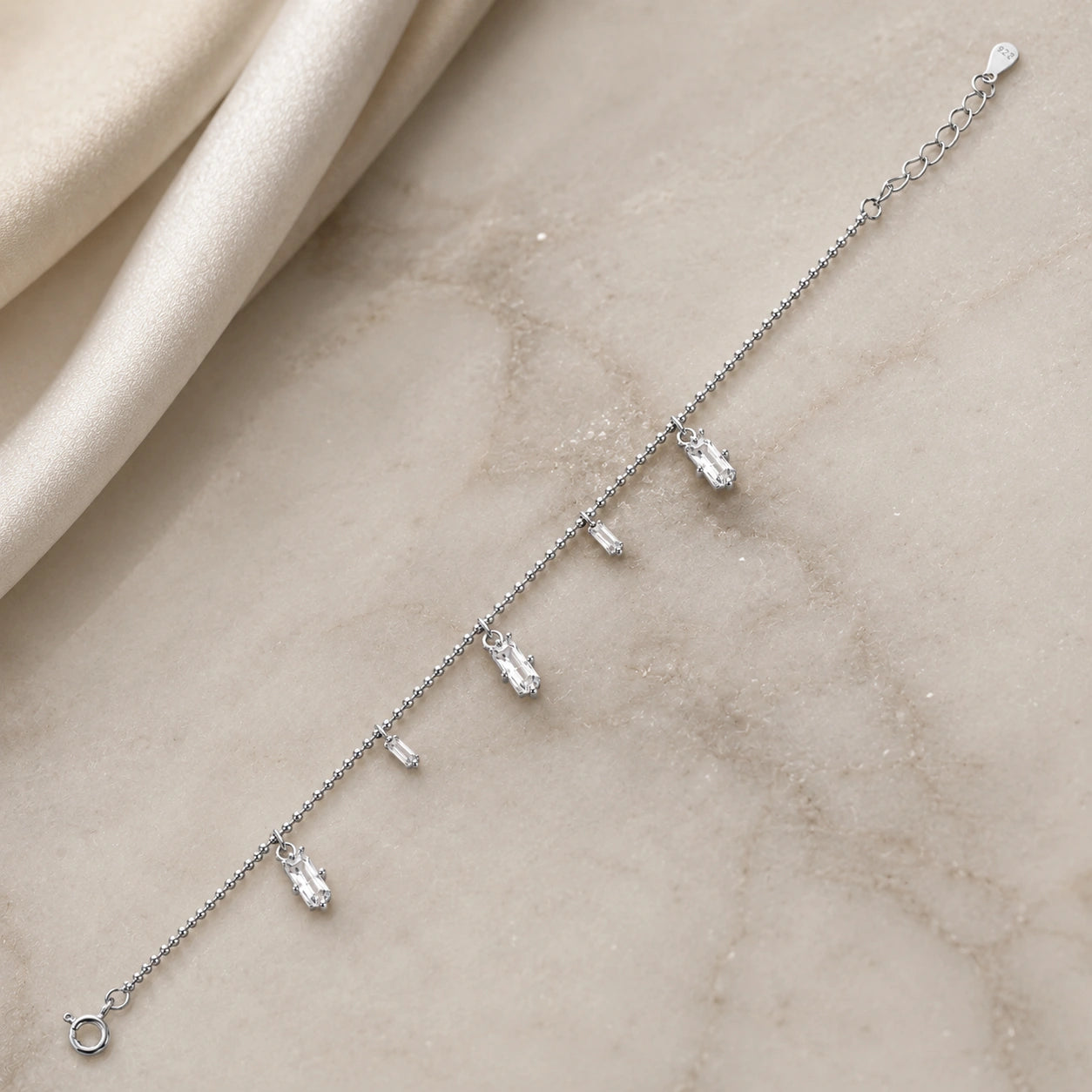 Silver 925 sterling silver bar charm bracelet for women