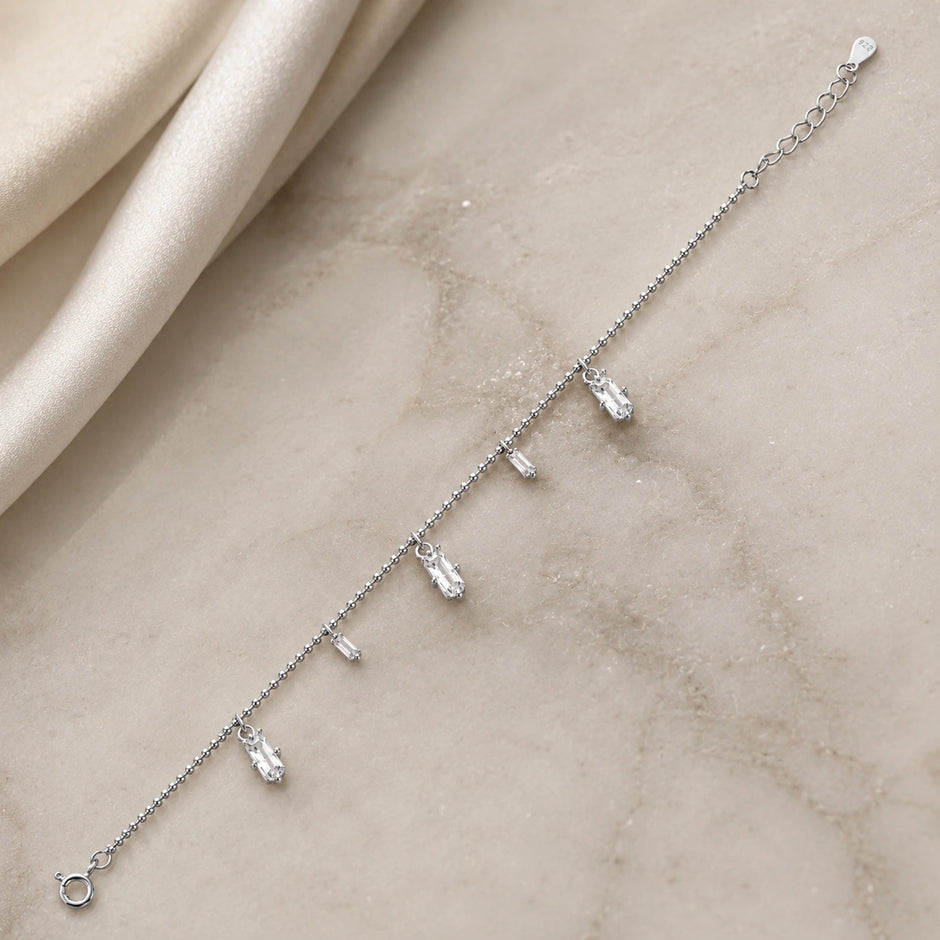 Silver 925 sterling silver bar charm bracelet for women
