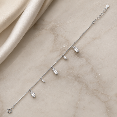Bar Diamond Charm 925 Sterling Silver Bracelet for Women