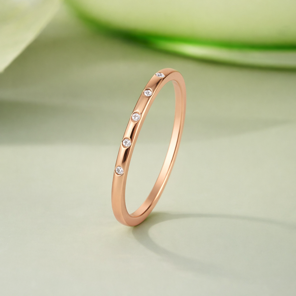Rose Gold Minimal CZ Ring on Hand