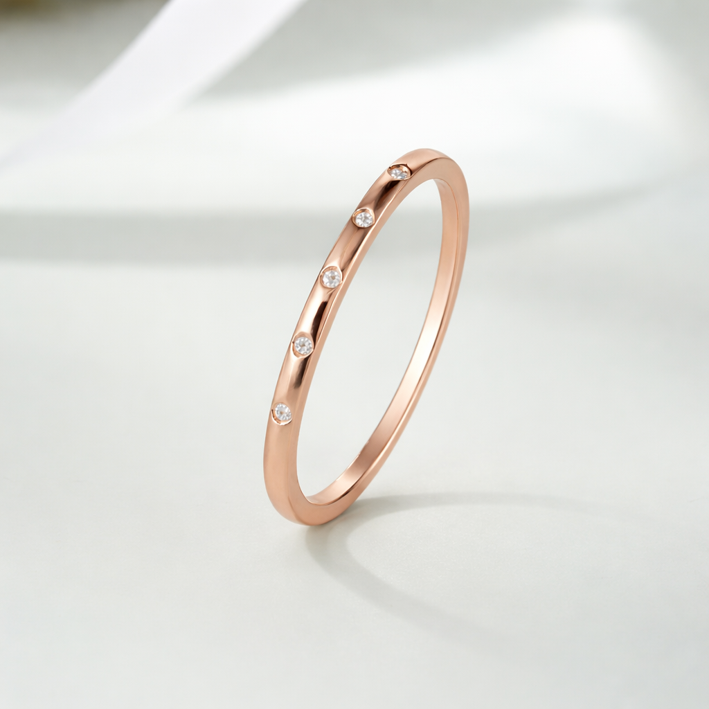 Rose Gold Minimal CZ Ring on Hand