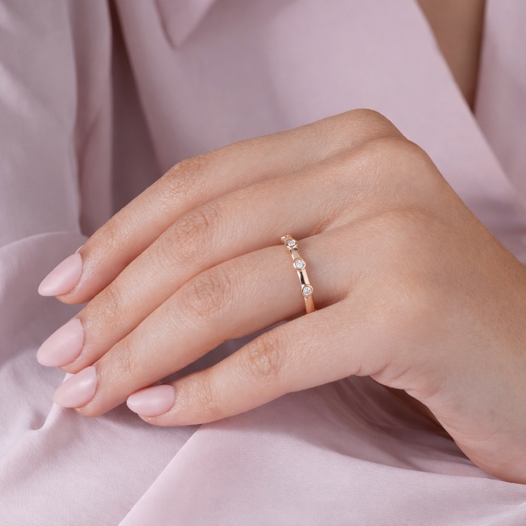 Rose Gold Minimal CZ Ring on Hand