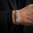 Black Enamel Braided Chain Statement Bracelet for Men 925 Sterling Silver CZ Bracelet