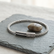 Black Enamel Braided Chain Statement Bracelet for Men 925 Sterling Silver CZ Bracelet
