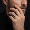 Silver Rectangle Black CZ 925 Sterling Silver Ring for Men
