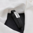 Black Rubber Curved CZ 925 Sterling Silver Bracelet for Men