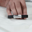 Black Rubber Curved CZ 925 Sterling Silver Bracelet for Men