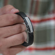 Black Rubber Curved CZ 925 Sterling Silver Bracelet for Men