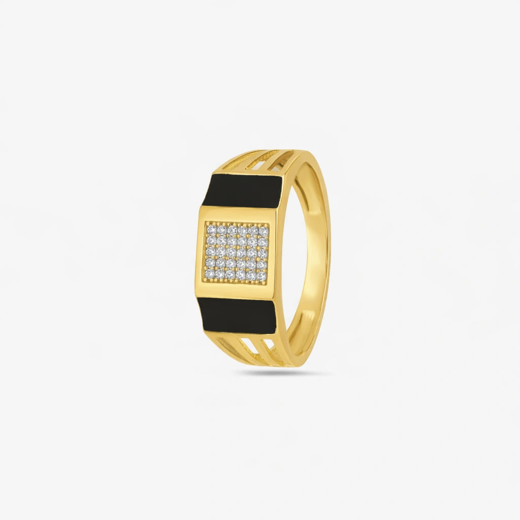 Black Enamel CZ Diamond – 925 Sterling Silver Gold Ring for Men