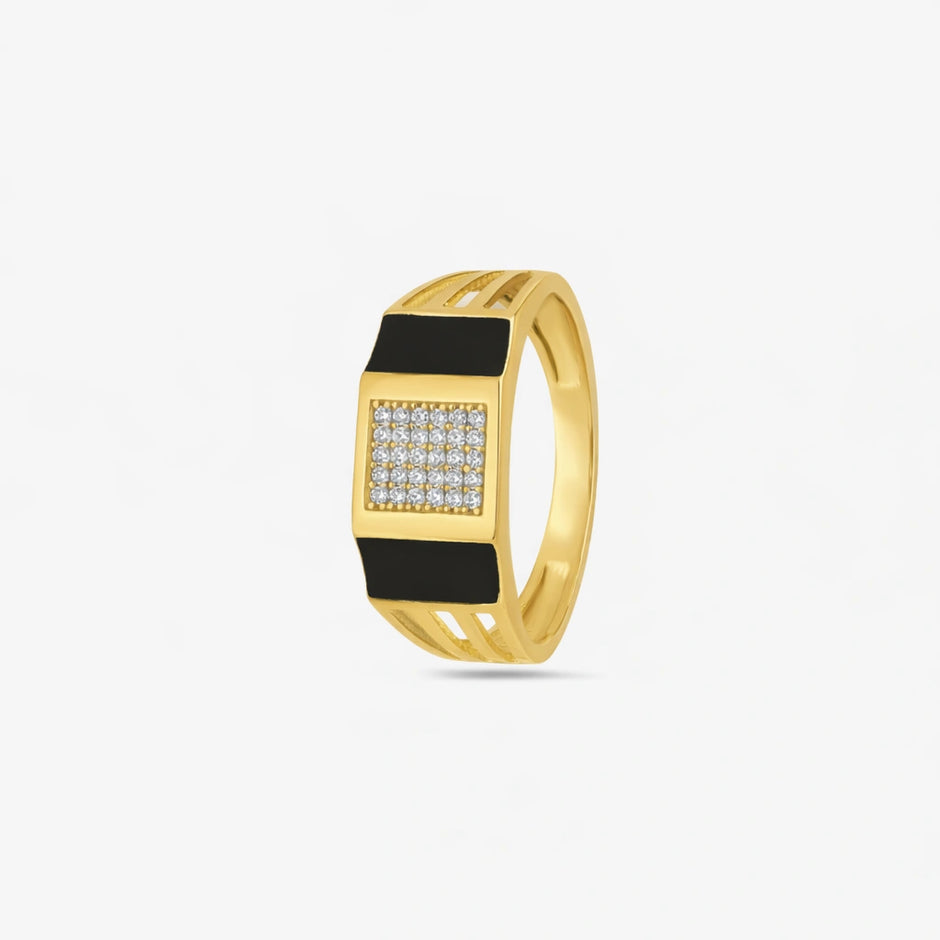 Black Enamel CZ Diamond – 925 Sterling Silver Gold Ring for Men