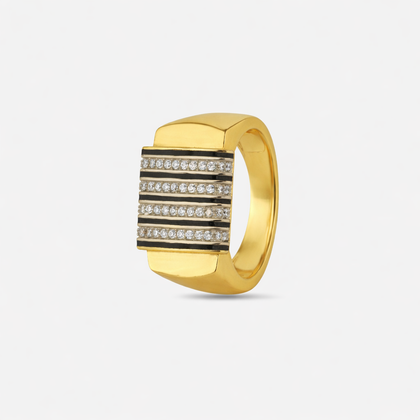 Black Enamel CZ Stripe Ring for Men 925 Sterling Silver Gold Finish