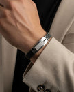 Black Rubber Silver CZ 925 Sterling Silver Bracelet for Men